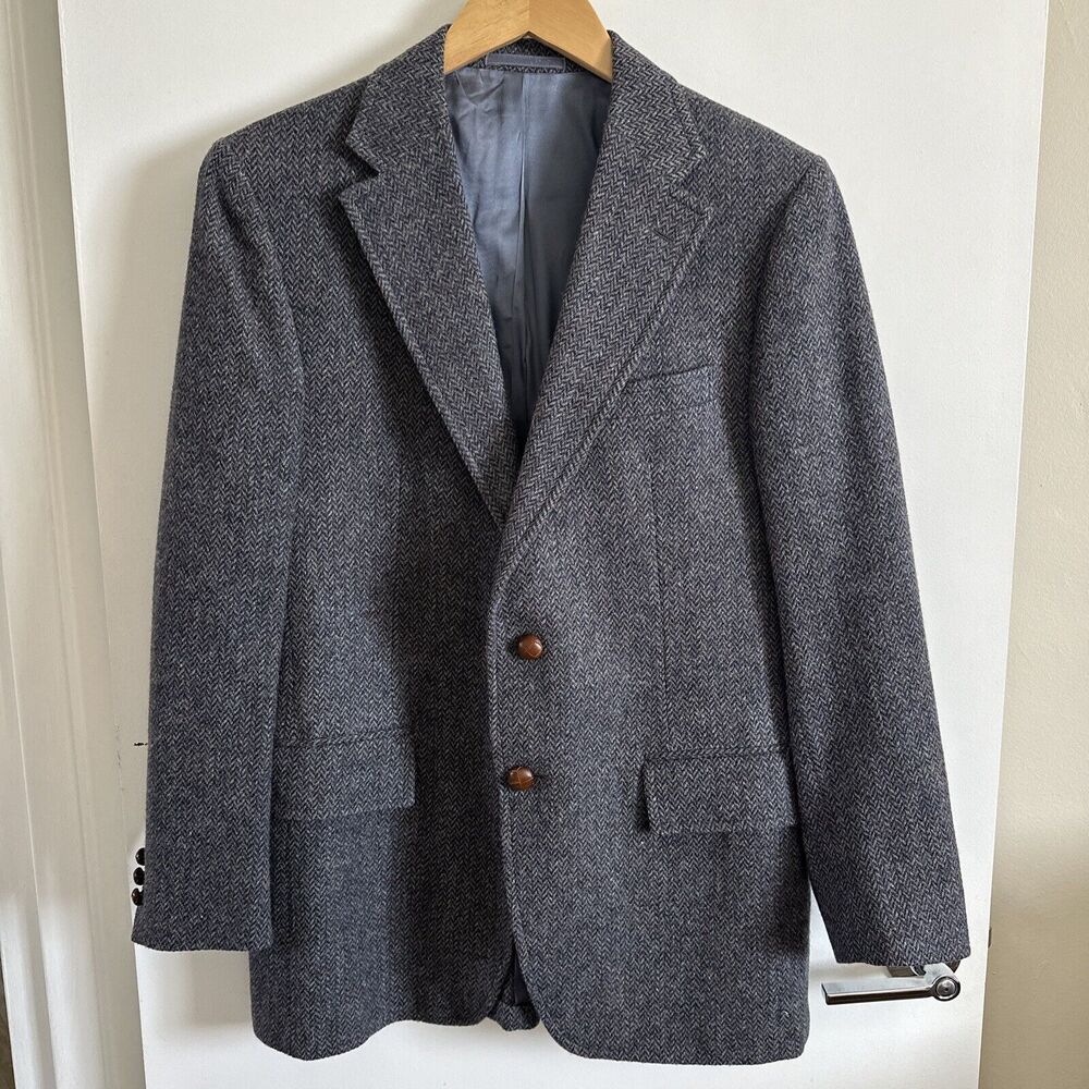 Vintage Stanley Blacker Men's Wool Gray Tweed Herringbone Blazer Coat Jacket